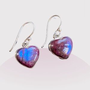 Heart-Shaped Sterling and Spectrolite Earrings
